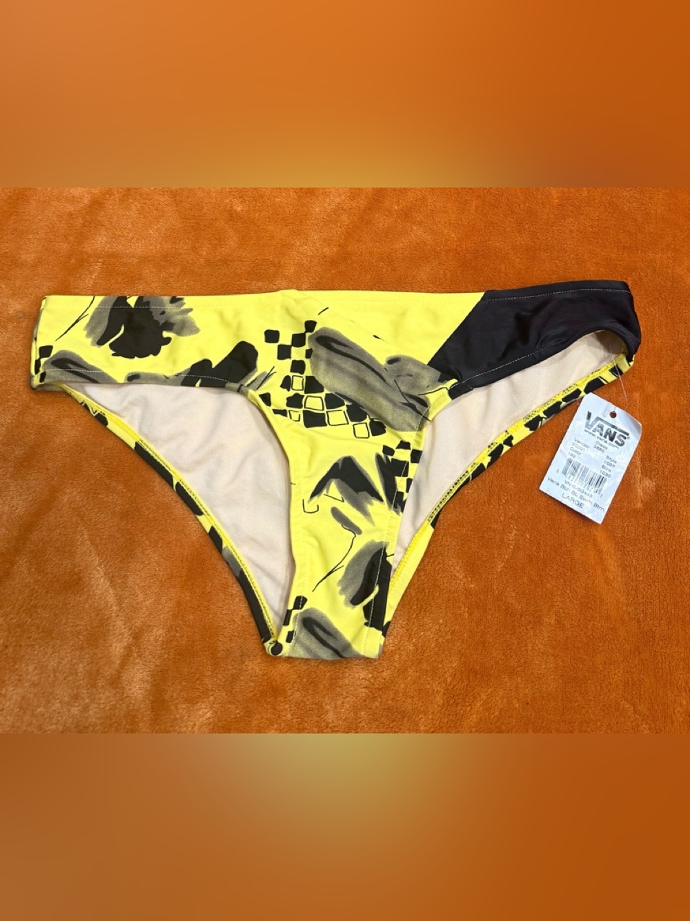 Vans Women’s Yellow and Black Floral Swim Bikini Bottom